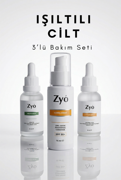 Zyo IŞILTILI CİLT BAKIM SETİ - C VİTAMİNİ - GÜNEŞ KREMİ - ARBUTİN