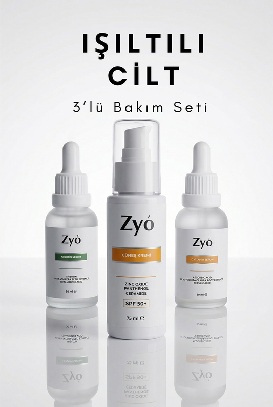 Zyo IŞILTILI CİLT BAKIM SETİ - C VİTAMİNİ - GÜNEŞ KREMİ - ARBUTİN