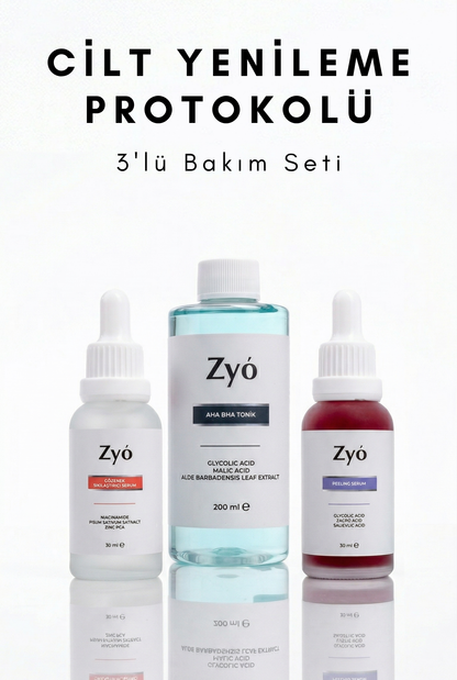 Zyo Pürüzsüz Cilt Yenileyici Gözenek Temizleyici Sıkılaştırıcı 3’lü Bakım Seti Peeling , Tonik ve Serum