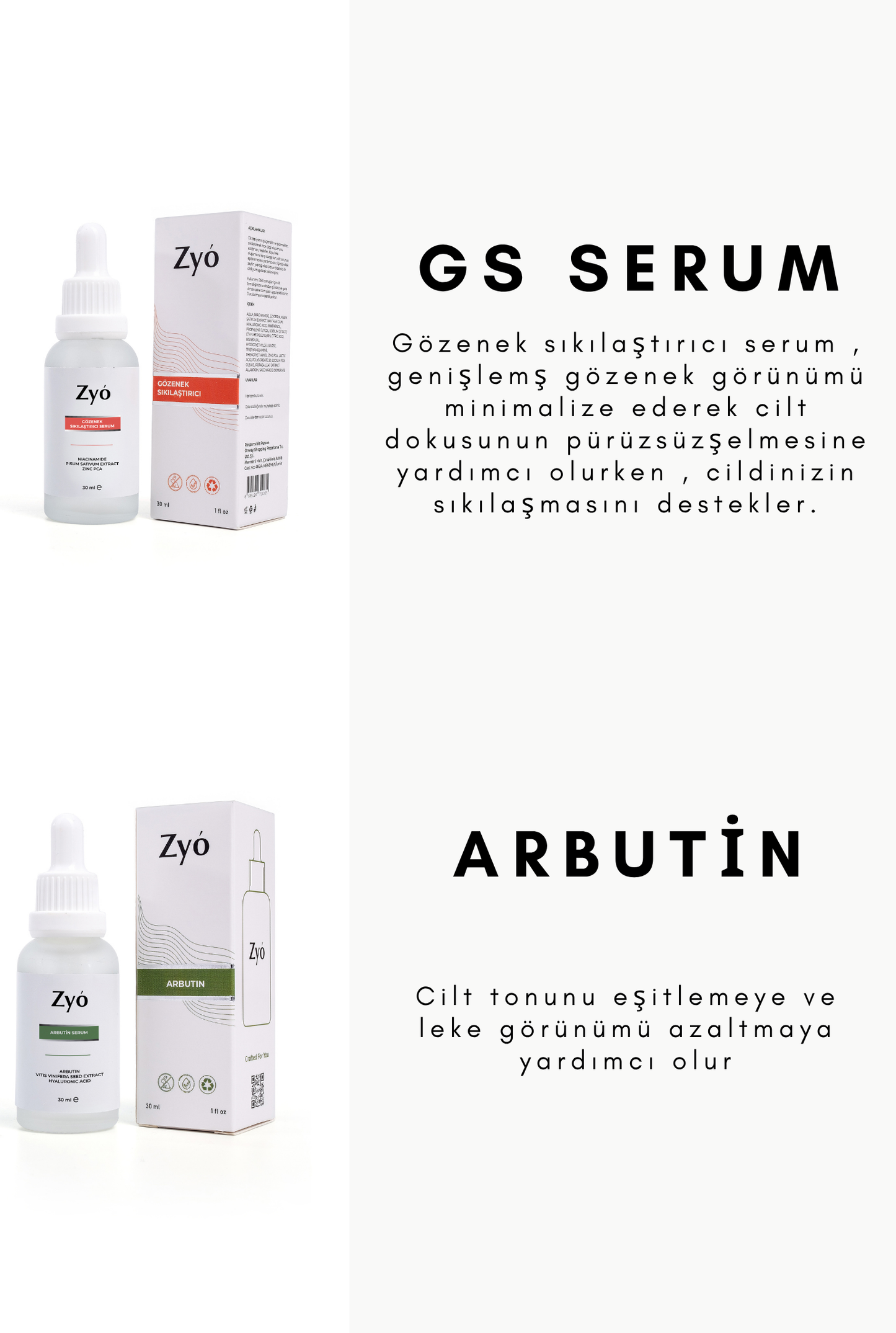 Zyo Arbutin Serum + Gözenek Sıkılaştırıcı Serum | Leke Karşıtı Aydınlatıcı Cilt Bakım Seti