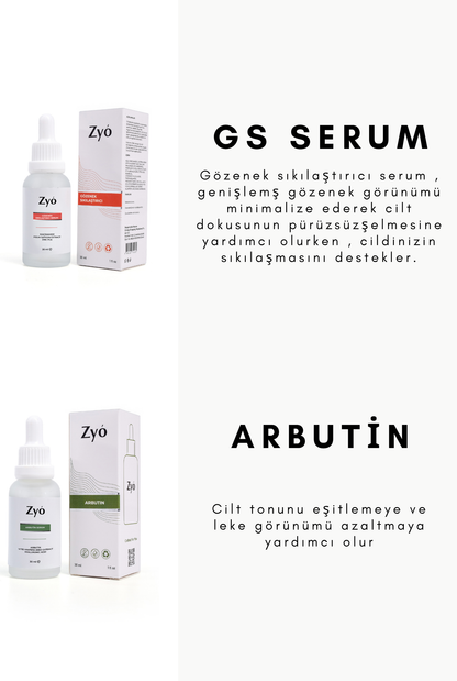 Zyo Arbutin Serum + Gözenek Sıkılaştırıcı Serum | Leke Karşıtı Aydınlatıcı Cilt Bakım Seti