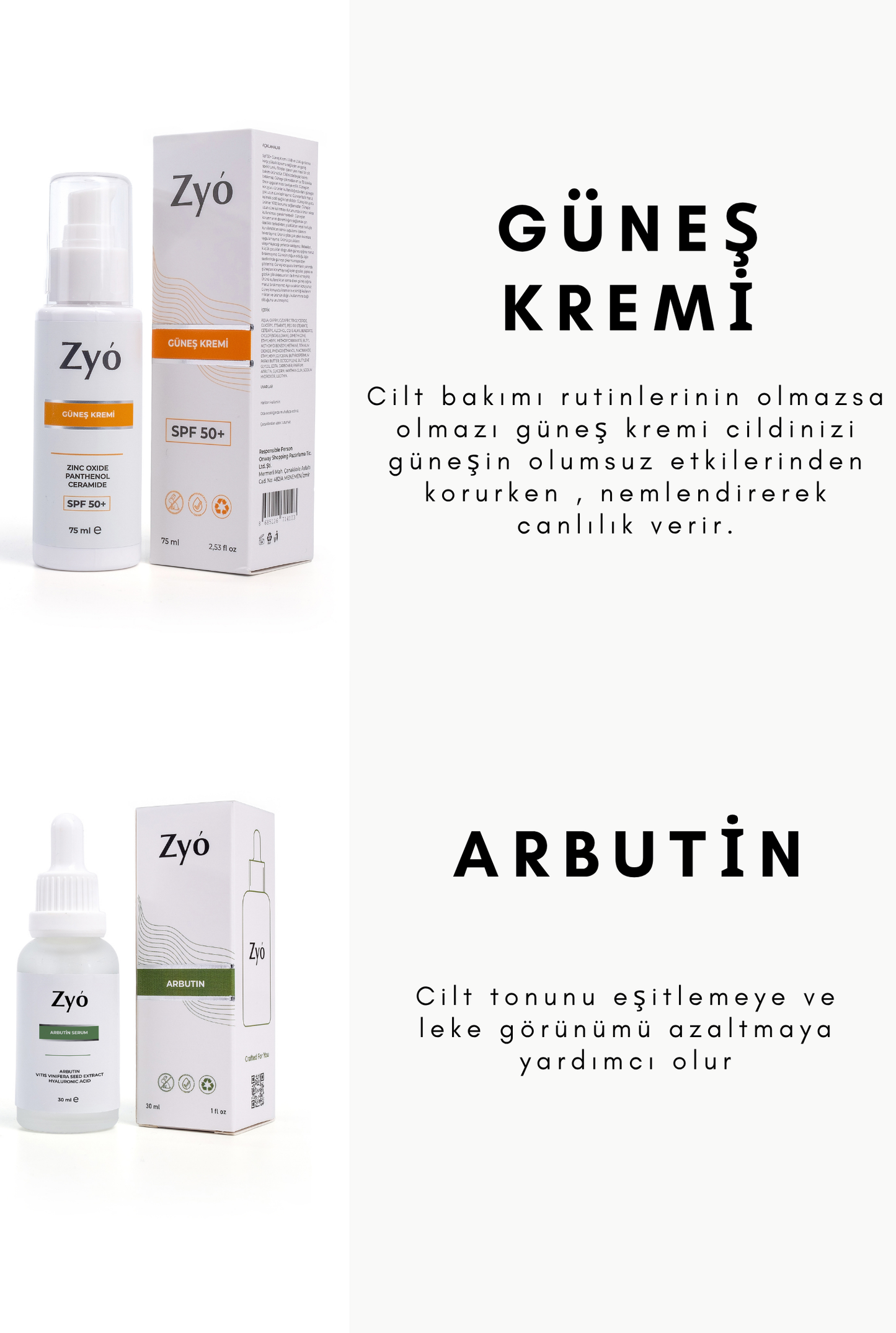 Zyo Cilt Tonu Eşitleyici Arbutin Serum + Güneş Kremi Seti | Leke Karşıtı Bakım